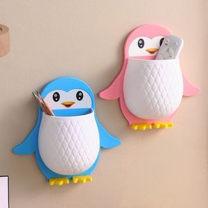 Penguin Storage Rack Wall Mounted Punch Free For <b>Makeup</b> Tools Toothbrush <b>Holder</b> Phone Stand Blue Pink Black Color - Product Image 2