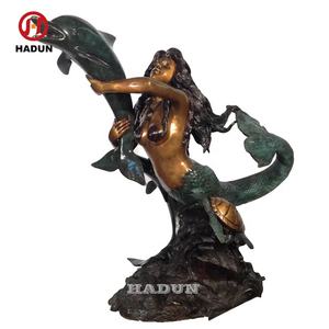 イルカと現代的な屋外の庭の装飾ブロンズスタンディングメタルマーメイド彫刻 - Product Image 5