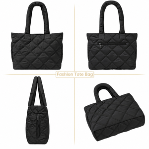 Sac fourre-tout matelassé léger en nylon pour femme, motif bonbon brodé, avec fermeture éclair, idéal pour le travail, les voyages et les week-ends – Collection Puffy Bag Factory - Product Image 3