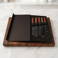 Couteau de chef de 8 pouces, manche en bois, lame en acier inoxydable 5Cr15MoV, revêtement en titane noir, écologique, ambidextre, boîte cadeau