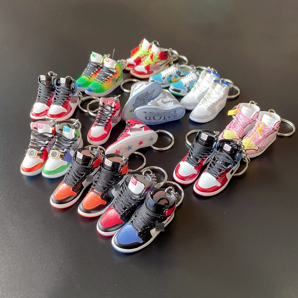 Wholesale custom pvc Cute Shoe accessories key chain mini rubber luxury aj ring 3d sneaker Keychain