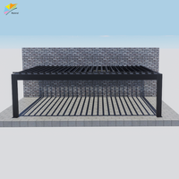 Pergola à lames orientables motorisée en aluminium avec éclairage et stores pour toit et mur