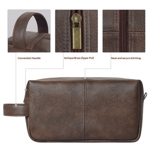 <strong>Personalised</strong> Vintage PU Zipper <strong>Mens</strong> <strong>Wash</strong> <strong>Bag</strong> Travel for <strong>Bag</strong> with Waterproof Storage Black Brown - Product Image 2