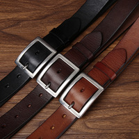 Ceintures en cuir pleine fleur pour hommes avec boucle en acier inoxydable, style vintage, en cuir de vachette véritable, pour jeans et tenues décontractées
