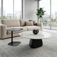 Ensemble de tables basses modernes de luxe en marbre, plateau rond en pierre blanche, table d'appoint noire