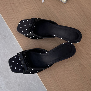 Sandali Estivi <span class=keywords><strong>Eleganti</strong></span> da <span class=keywords><strong>Donna</strong></span> con Punta Quadrata in Raso a Pois, Tacco Basso Sottile, <span class=keywords><strong>Scarpe</strong></span> Casual per Spiaggia e Feste - Product Image 3