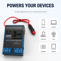 Chargeur de Voiture 100W 12V/24V vers 220V Domestique Multi-Ports avec Prise CA, Onduleur de Voiture, Chargeur Rapide pour Voiture, Convertisseur de Puissance