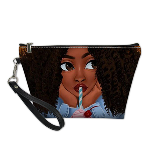 Sacs de <span class=keywords><strong>maquillage</strong></span> personnalisés Filles <span class=keywords><strong>Afro</strong></span> Africaines Imprimer Mignon Cosmétique Sac Beauté Voyage Organisateur Trousse de <span class=keywords><strong>Maquillage</strong></span> Valise Femmes Trousse de Toilette - Product Image 2