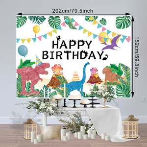 <span class=keywords><strong>Sfondo</strong></span> di fotografia di buon compleanno, decorazioni per Banner murali forniture per feste di compleanno tema della giungla del dinosauro del fumetto dell'acquerello - Product Image 4