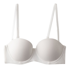 SUHE Women's Seamless Half Cup Bra Glossy Soft Steel Ring <b>Small</b> <b>Chest</b> Push Strapless Non-Slip Underwear Nylon Fabric Rear Double - Product Image 3
