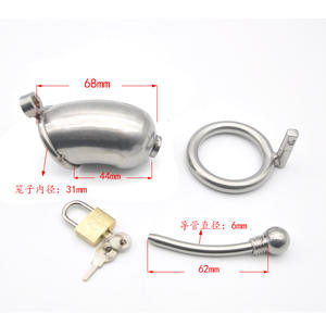 Alat kesucian logam baja tahan karat pria, kandang kesucian dengan kateter - Product Image 6