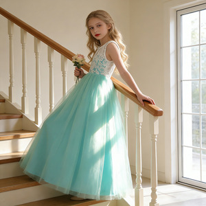 Robe de princesse en maille de style coréen, sans manches, en dentelle, longue, respirante, pour filles - Product Image 1