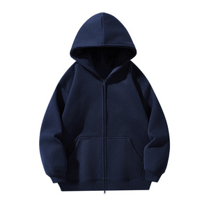 Sudadera con capucha y cremallera para hombre, negra, holgada, con bolsillo frontal, 100% algodón, informal, para invierno - Product Image 2