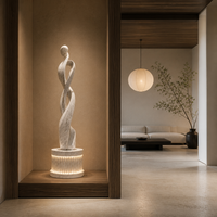 Sculpture abstraite torsadée en fibre de verre avec base éclairée, statue moderne pour l'intérieur, décoration de salon
