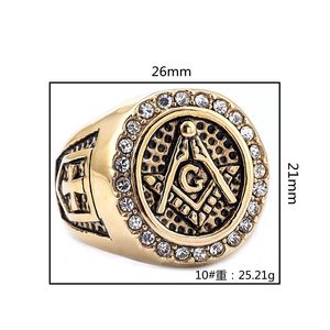 Anillo Masónico de Acero Inoxidable para Hombre, Estilo Punk Retro, con Diamantes, Cruz de los Cruzados y Escudo - Product Image 5