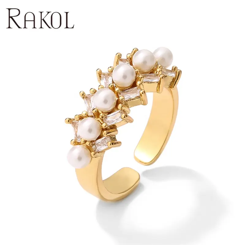 Rakol Rp5155 Vrouwen Luxe Parel Kralen Ringen Charmant Design 18K Vergulde Mode Sieraden Verstelbare Ringen