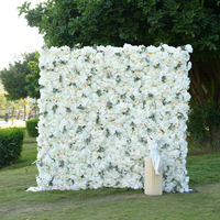 S-A7466 Mur de fleurs artificielles 5D en roses blanches et hortensias, rideau enroulable, toile de fond pour événements, fêtes, mariages, accessoire de décoration