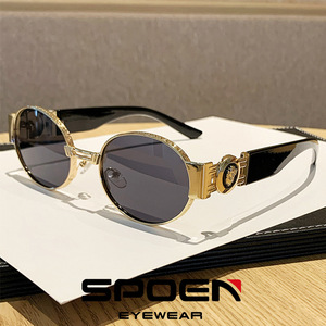 Gafas de Sol con Marco Metálico Ovalado, Lentes de Espejo, Protección UV400, Ligeras, Estilo Retro, Unisex, Casuales, para Adultos - Product Image 4