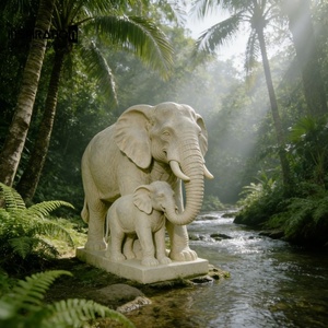 Statue d'éléphant en pierre artificielle, finition en faux grès, figurine animale en pierre technique, décoration animale en pierre de béton - Product Image 1