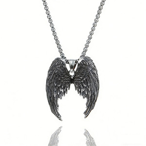Yunnique – collier avec pendentif ailes d'ange en acier inoxydable pour hommes, design géométrique Vintage, bijoux cadeau - Product Image 4