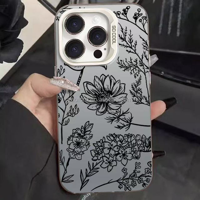 New Trendy 3D Black Flower Mobile Phone Case for iPhone 16/15promax/14/13 Pro Realme PC Material A53 Ins Cross-Border Cover