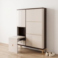 Meuble à chaussures de luxe moderne et minimaliste pour entrée, avec banc coulissant et rangement dissimulé, en bois laqué brillant, vente en gros