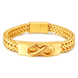 Chaîne Fashion Franco <span class=keywords><strong>Bracelet</strong></span> en acier inoxydable plaqué or 14 carats avec <span class=keywords><strong>signe</strong></span> d'<span class=keywords><strong>infini</strong></span> pour hommes - Product Image 1