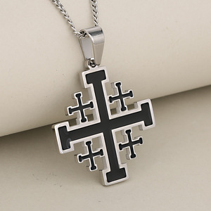 Collier Croix en Acier Inoxydable Rouge Noir Argent Or, Plaqué Or 18K, Style Chrétien Religieux de Jérusalem, pour Anniversaires et Occasions Spéciales - Product Image 4