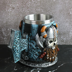 Кружка для пива в средневековом стиле викингов, из нержавеющей стали, большая емкость, немецкий винтажный рельефный дизайн, экологичная, с ручкой для вечеринок - Product Image 6
