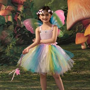 Robe de tutu arc-en-ciel pour filles HP, robe de fée aux fleurs pour enfants, costume d'ailes de papillon, robes de princesse pour enfants, vêtements de fête d'Halloween - Product Image 2