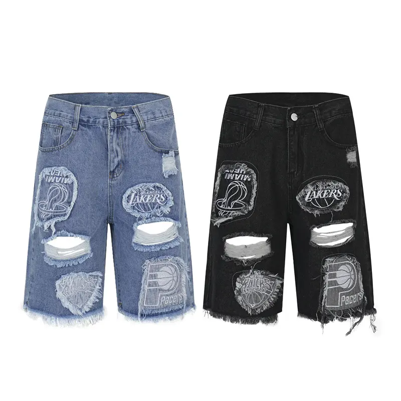 New Arrival Ripped Destroyed Distressed Denim Shorts Mens Hole Denim Shorts Blue Male Hip Hop Fashion Casual Jeans Short