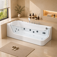 Baignoire d'angle de luxe en acrylique pour villa avec panneau latéral en verre transparent et jets hydromassants multipoints 30x59 pouces