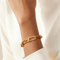 Bracelet YF5144 de créateur de mode, plaqué or 18 carats, en acier inoxydable, avec chaîne épaisse à clips et breloques en zircon cubique