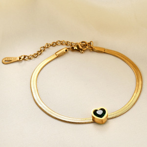 Bracelet en forme de cœur avec chaîne serpent, plaqué or 14 carats, en acier inoxydable, avec pierres précieuses vertes, blanches et roses, pour femme, bijoux cadeau - Product Image 3