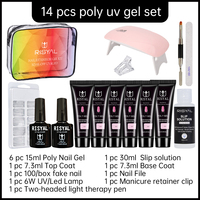 Kit de Gel Poly pour Ongles avec Lampe LED 6W, Ensemble Complet de Manucure, Vernis Semi-Permanent, Kit d'Extension Rapide pour Ongles, Kit d'Outils pour Ongles 14 pièces