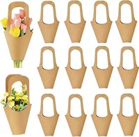 Sac d'emballage pour fleurs en papier kraft brun avec logo personnalisé en gros, sac de transport pour bouquet de fleurs, sac cadeau pour mariage