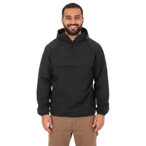 Sudadera con Capucha Negra para Hombre, con Cuello Alto, Impresión Digital de Logotipo, Chaqueta Cortavientos, Anorak Personalizable - Product Image 1