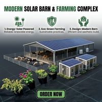 Solution d'entrepôt tout-en-un : Bâtiment en structure métallique avec panneaux solaires et stockage de batteries, design moderne, maison conteneur avec garde-corps