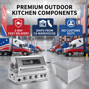 USA Warehouse Stock Modular 304 Stainless Steel <strong>BBQ</strong> Island with Ice Bin 4 Burner Built-in Gas Grill Outdoor Kitchen Kit - Product Image 2