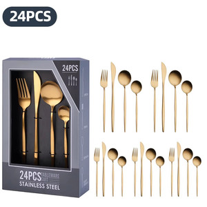 24Pcs Thiết Kế Hiện Đại Dao Muỗng Nĩa Khách Sạn Bồ Đào Nha Thép Không Gỉ Bộ Đồ Ăn Cho Các Bên Bọc Trong Cửa Sổ Hộp Quà Tặng Bộ Quà Tặng - Product Image 3