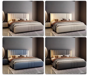 Cama Moderna de Lujo con Luces LED para Hotel o Villa, con Almacenamiento Suave, Tapizada en Tela Giratoria, con Estructura de Madera - Product Image 6