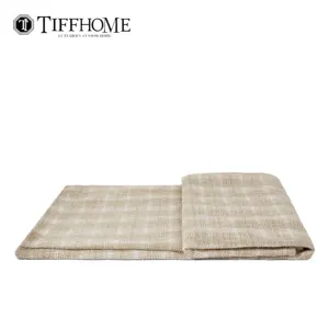 Tiff Home New Design 240*70cm Wholesale Custom Beige Knitted Cotton Linen Throw Blankets For Home Decor