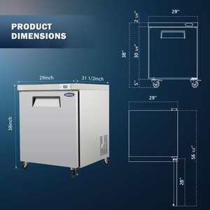 Refrigerador Comercial Bajo Mostrador <span class=keywords><strong>de</strong></span> 29 Pulgadas y <span class=keywords><strong>8</strong></span> Pies Cúbicos con 1 Puerta, Ruedas Lisas, Certificado ETL para Restaurante, Cafetería, Bar, Pizzería - Product Image 2