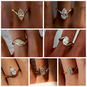 Bague de fiançailles géométrique en argent sterling 925 plaqué or avec grande pierre en zircone cubique, coupe classique, bijoux de mariage pour femmes - Product Image 6