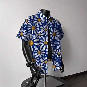 <span class=keywords><strong>Camicia</strong></span> da <span class=keywords><strong>uomo</strong></span> di moda estiva di marca hawaiana, Design floreale plissettato Casual stile porto Vintage, sensazione di sospensione della spiaggia - Product Image 4