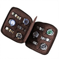 Eonluxe Boîte de rangement pour montres mécaniques à six emplacements en cuir Crazy Horse vintage, avec bracelet assemblé, NOUVEAU