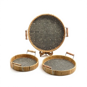 Bamboo Rattan <b>Serving</b> <b>Tray</b> With Wooden Handles Kitchenware Sweets Food <b>Tray</b> For Wedding Event And <b>Party</b> <b>Serving</b> <b>Tray</b> - Product Image 1