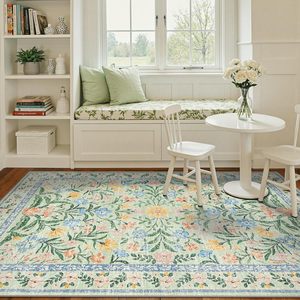 <span class=keywords><strong>Tapis</strong></span> d'intérieur bohème ultra fin, non pelucheux, à motifs floraux, lavable en machine, <span class=keywords><strong>rose</strong></span> et <span class=keywords><strong>vert</strong></span> doux, 5x7 - Product Image 2