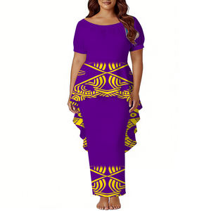 Vestido Feminino Estilo Havaiano Polinésio Personalizado 2026, Vestido Samoa Puletasi com Cauda de Peixe, Manga Curta Puff, Vestido Longo para Prom, 2 Peças - Product Image 4