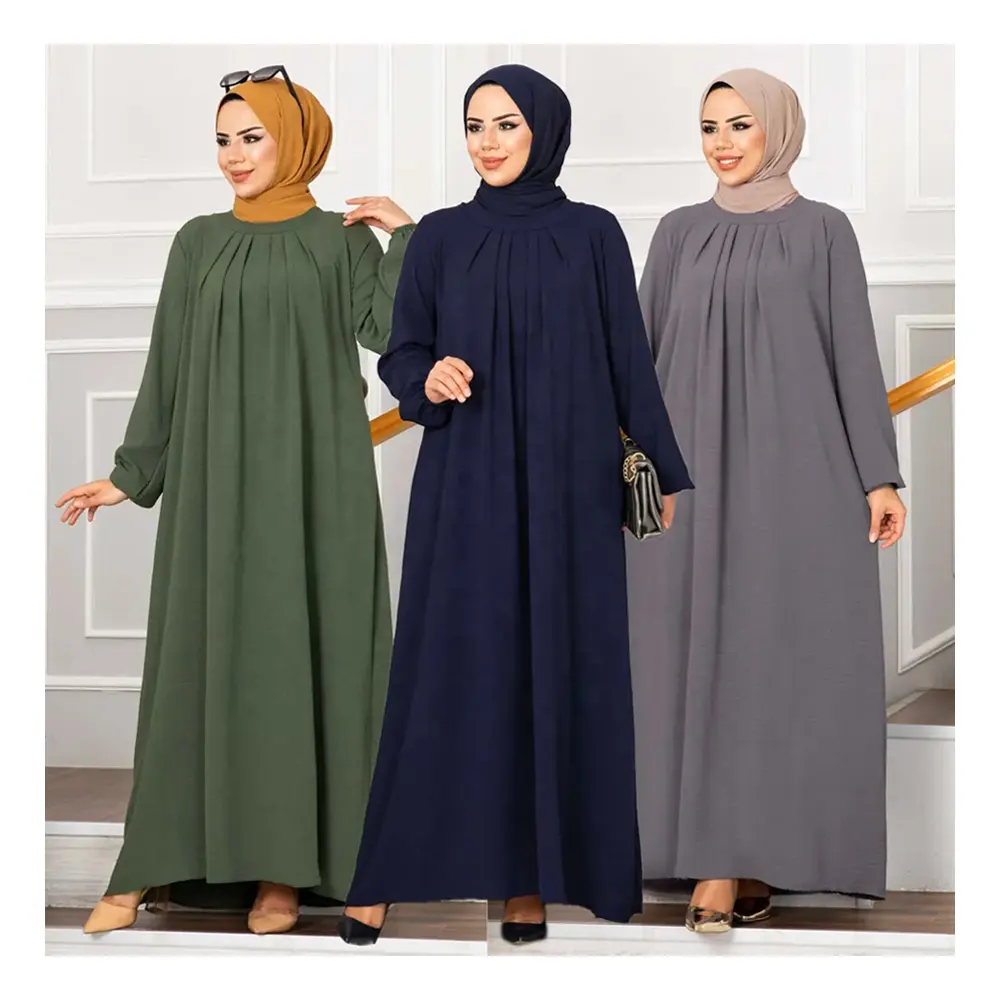 Großhandel Türkei Dubai Plain Custom Casual Modest Abaya Muslim Frauen Kleid Kaftan Dubai Langarm Jazz Crepe Abaya Kleider